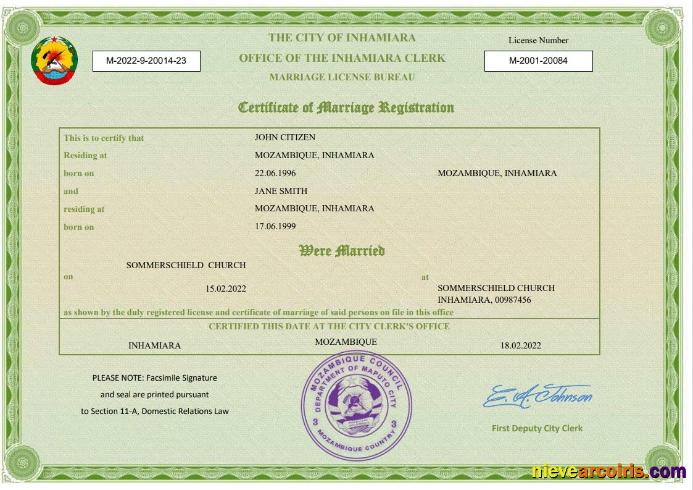 Mozambique marriage certificate